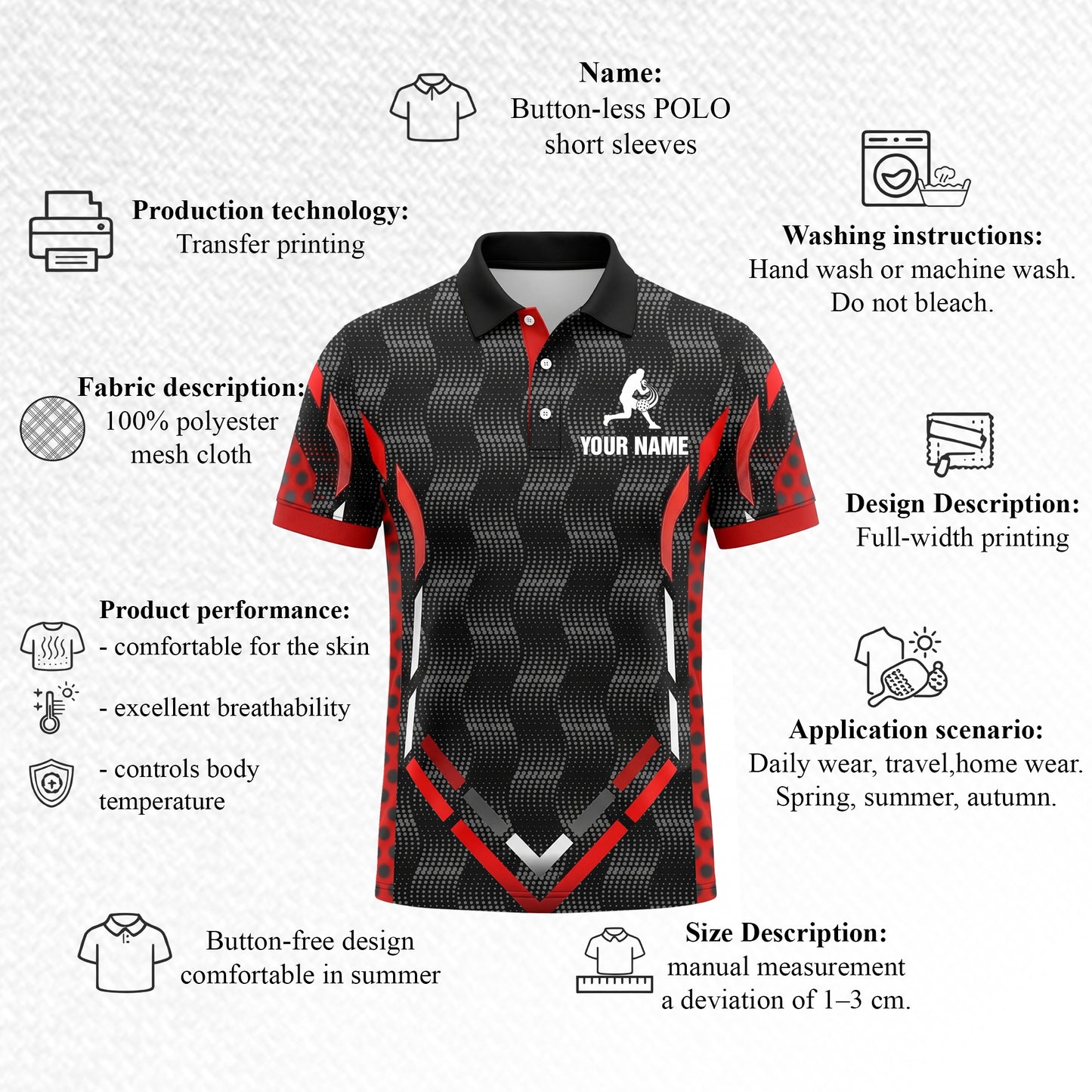 Custom Black Red Pickleball Polo Shirt