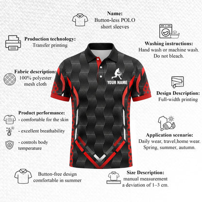Custom Black Red Pickleball Polo Shirt