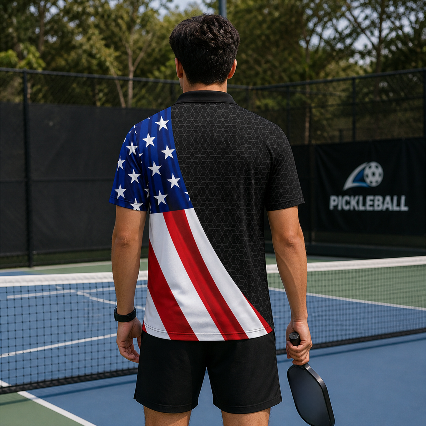 Custom USA Flag Pickleball Polo Shirt