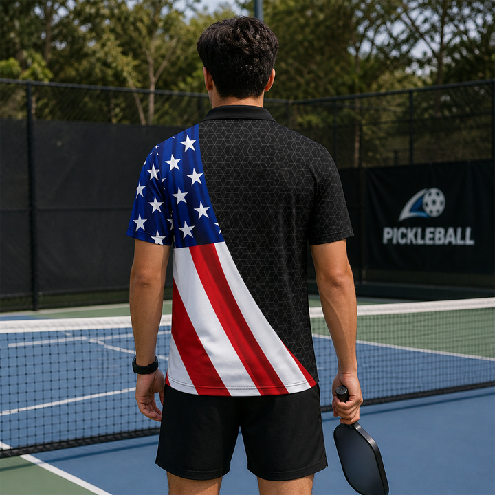 Custom USA Flag Pickleball Polo Shirt