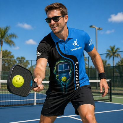 Personalized Pickleball Polo Shirt Blue & Black