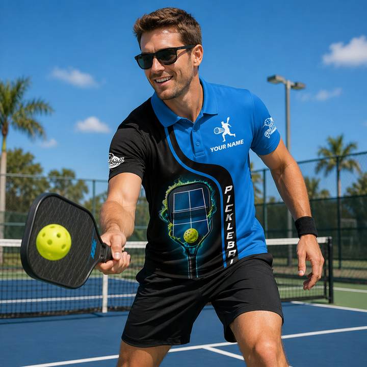 Personalized Pickleball Polo Shirt Blue & Black