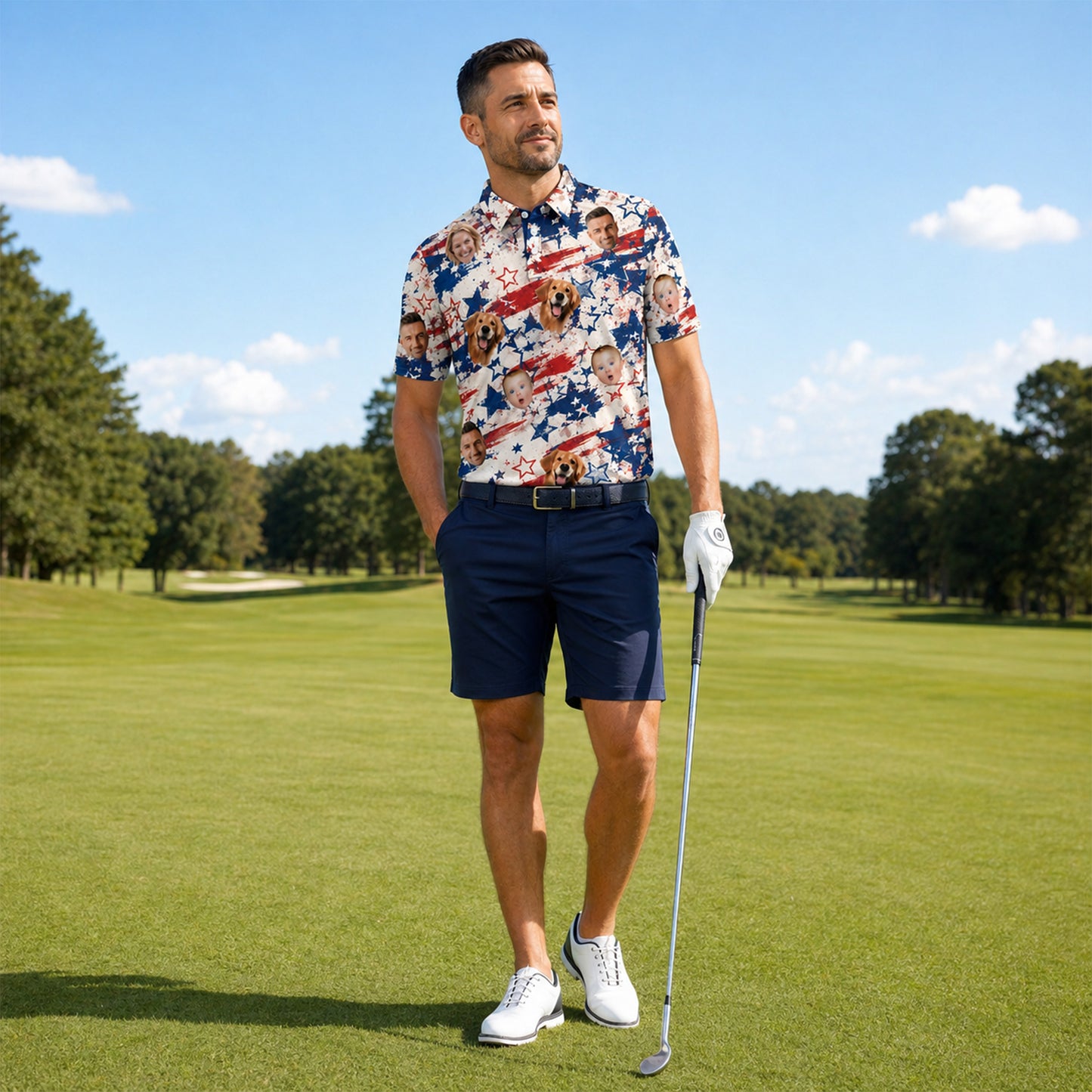 Custom Face American Flag Polo