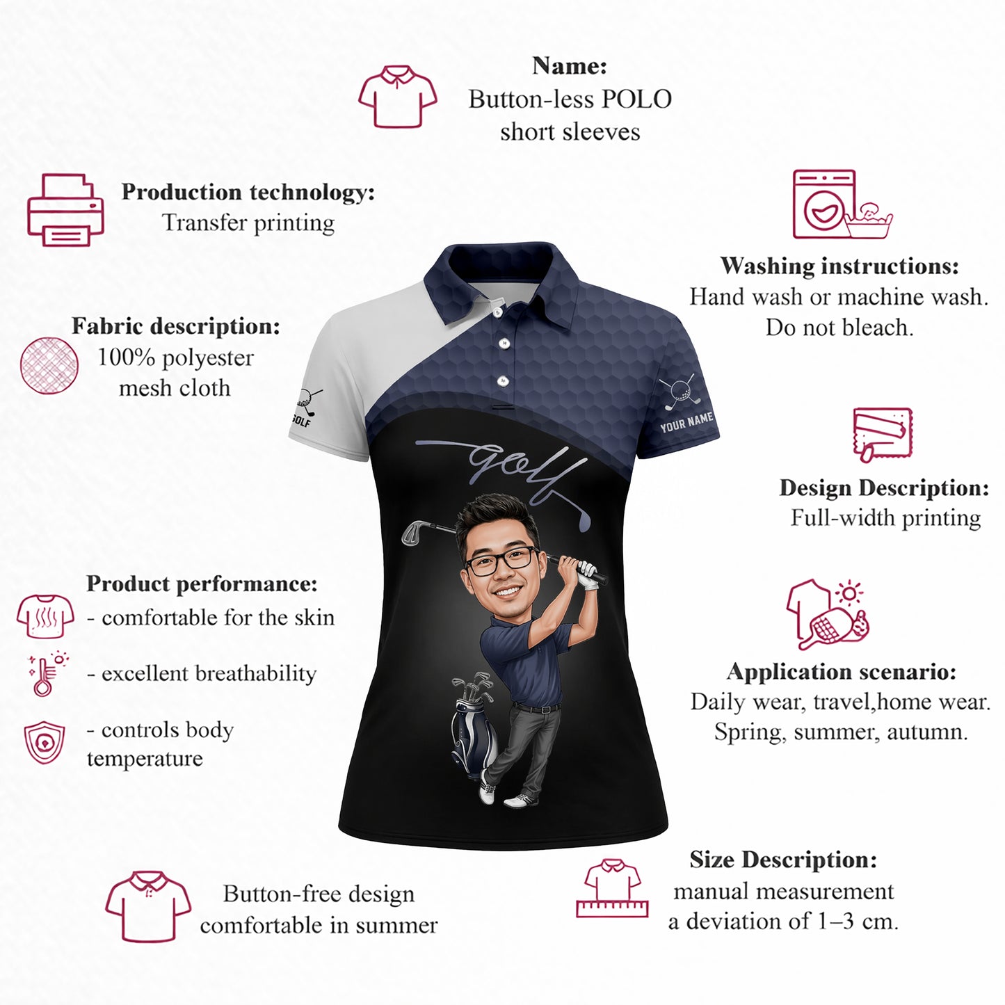 Custom Golfer Caricature Polo Shirt