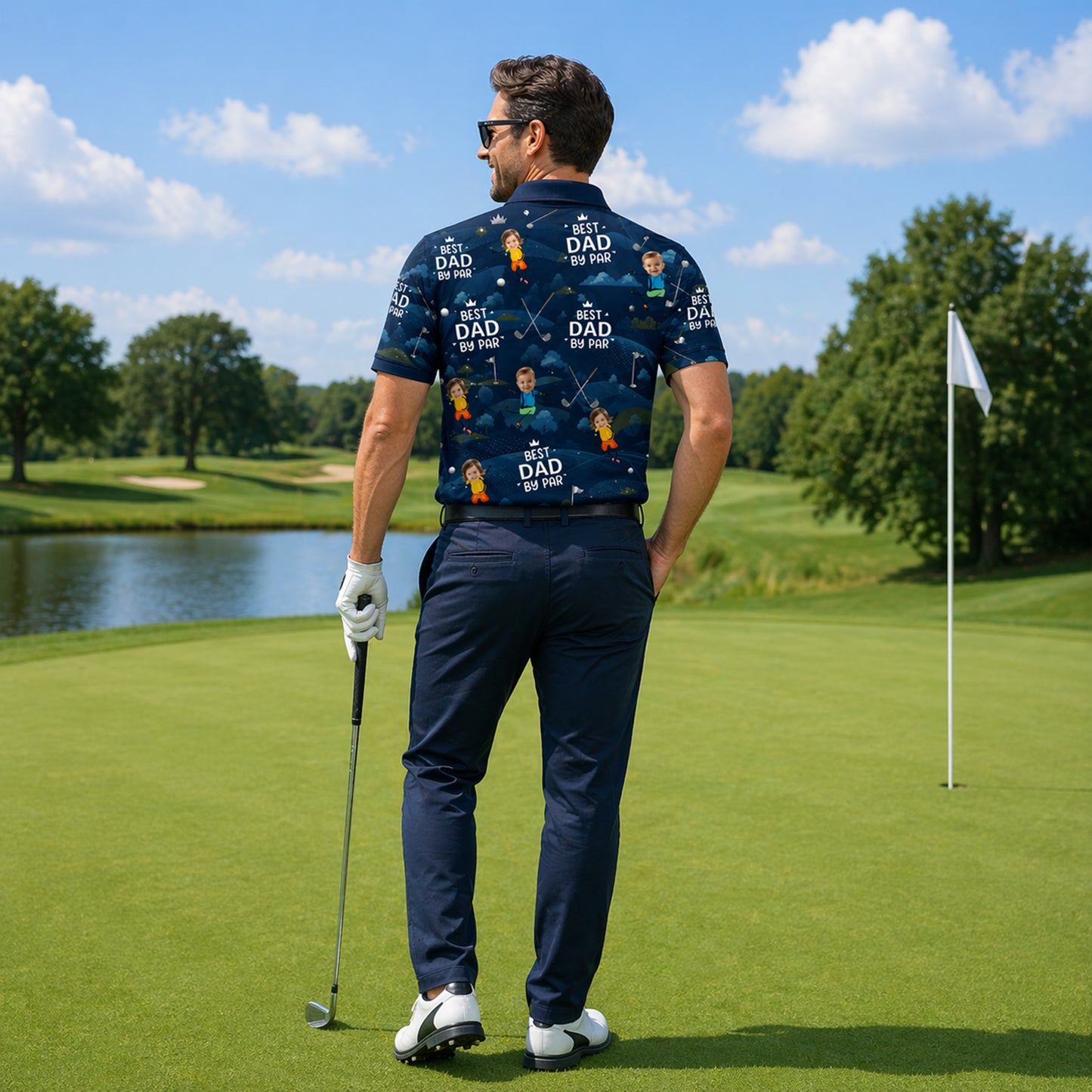 Custom Face Best Dad By Par Golf Polo