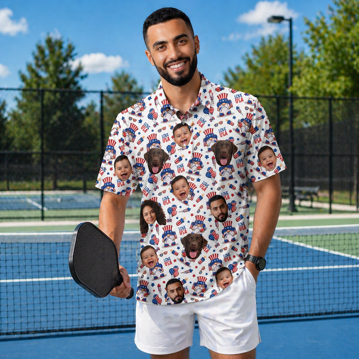 Custom Face American Flag Gnome Polo Shirt