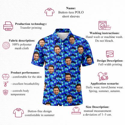 Custom Face Blue Fish Scale Polo Shirt