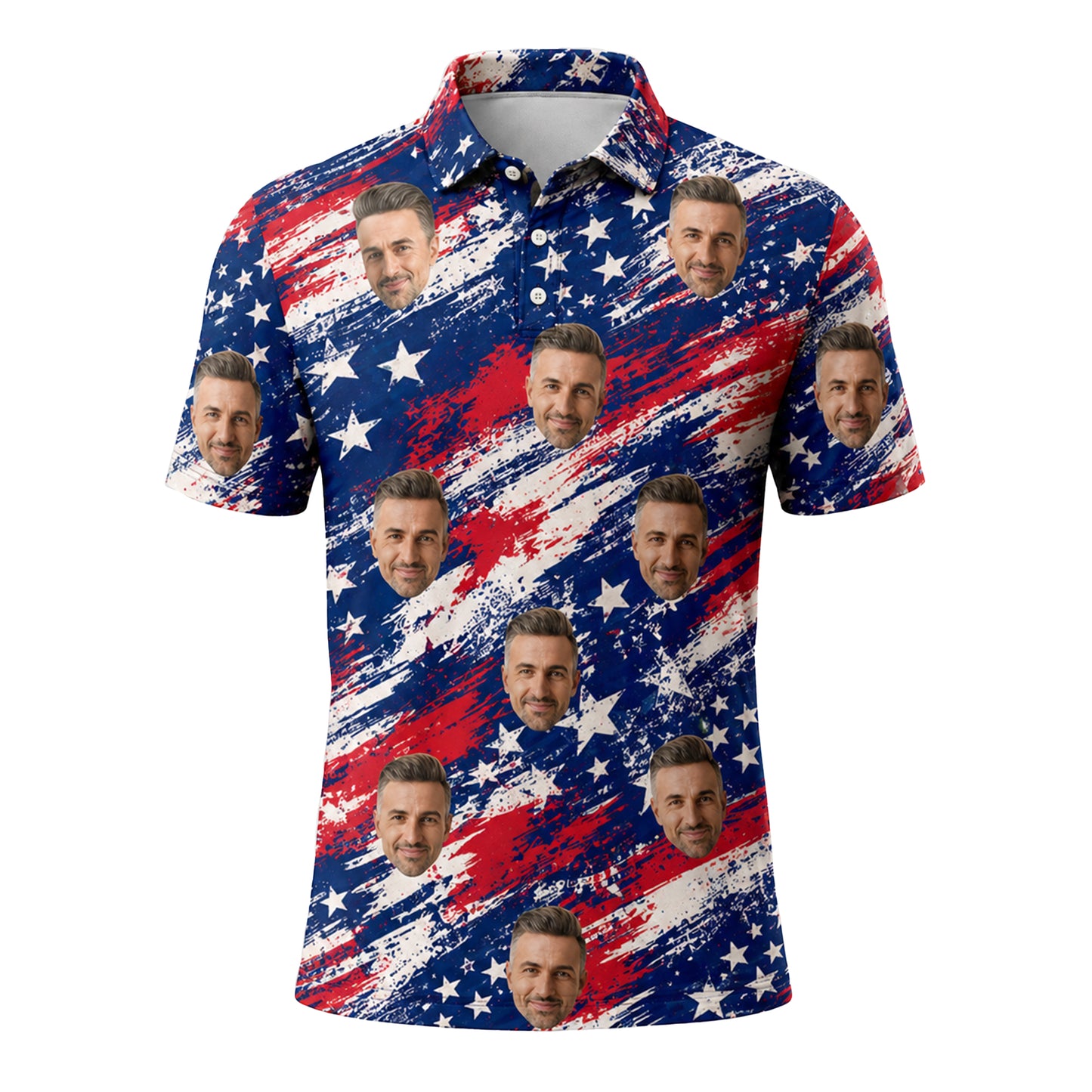 Custom Face Polo Shirt American Flag Pattern
