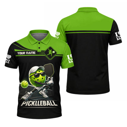Custom Funny Pickleball Polo Shirt Black Green