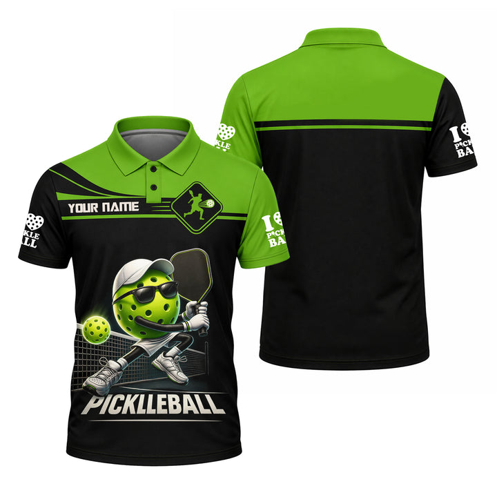 Custom Funny Pickleball Polo Shirt Black Green
