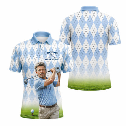 Custom Argyle Golf Polo Shirt Light Blue