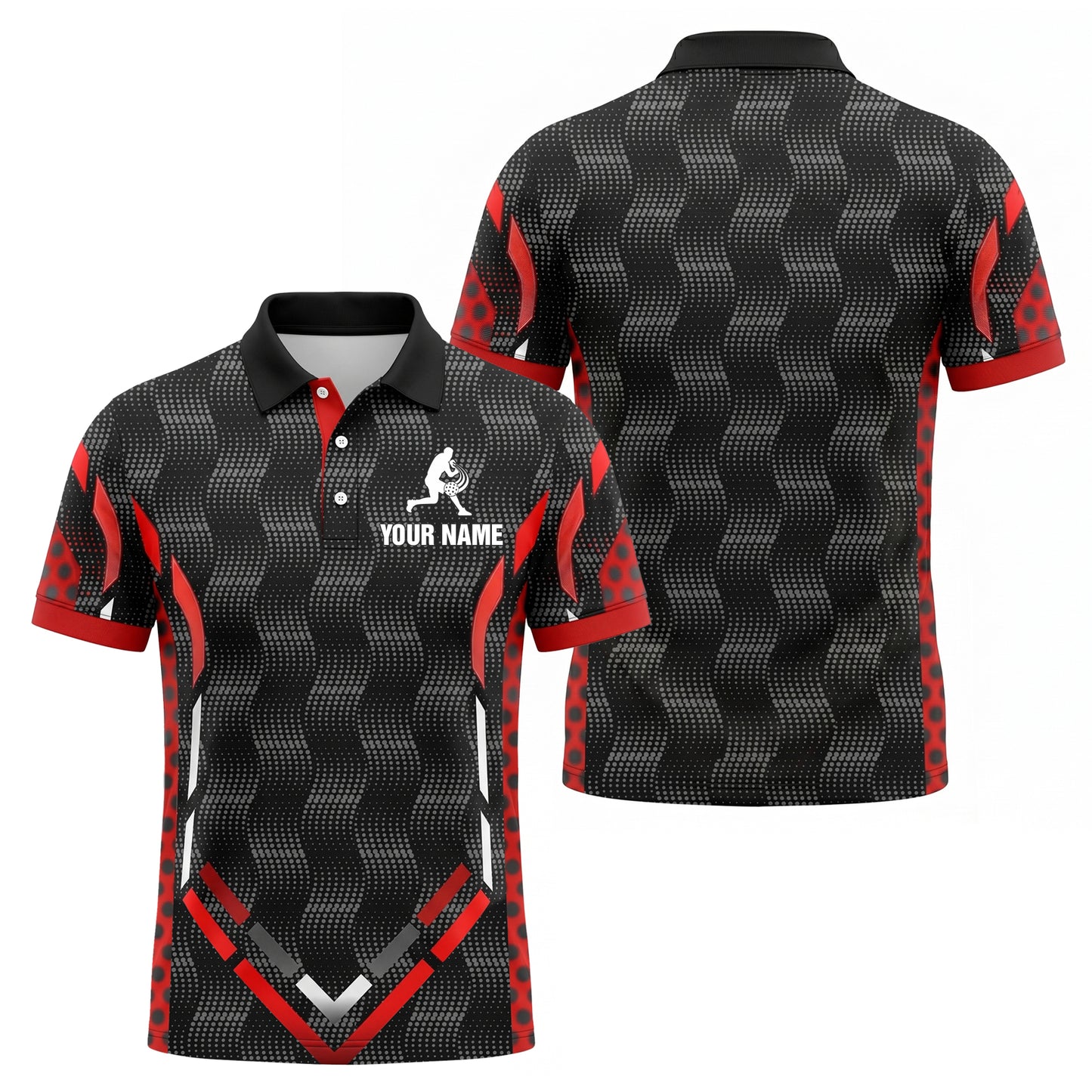 Custom Black Red Pickleball Polo Shirt