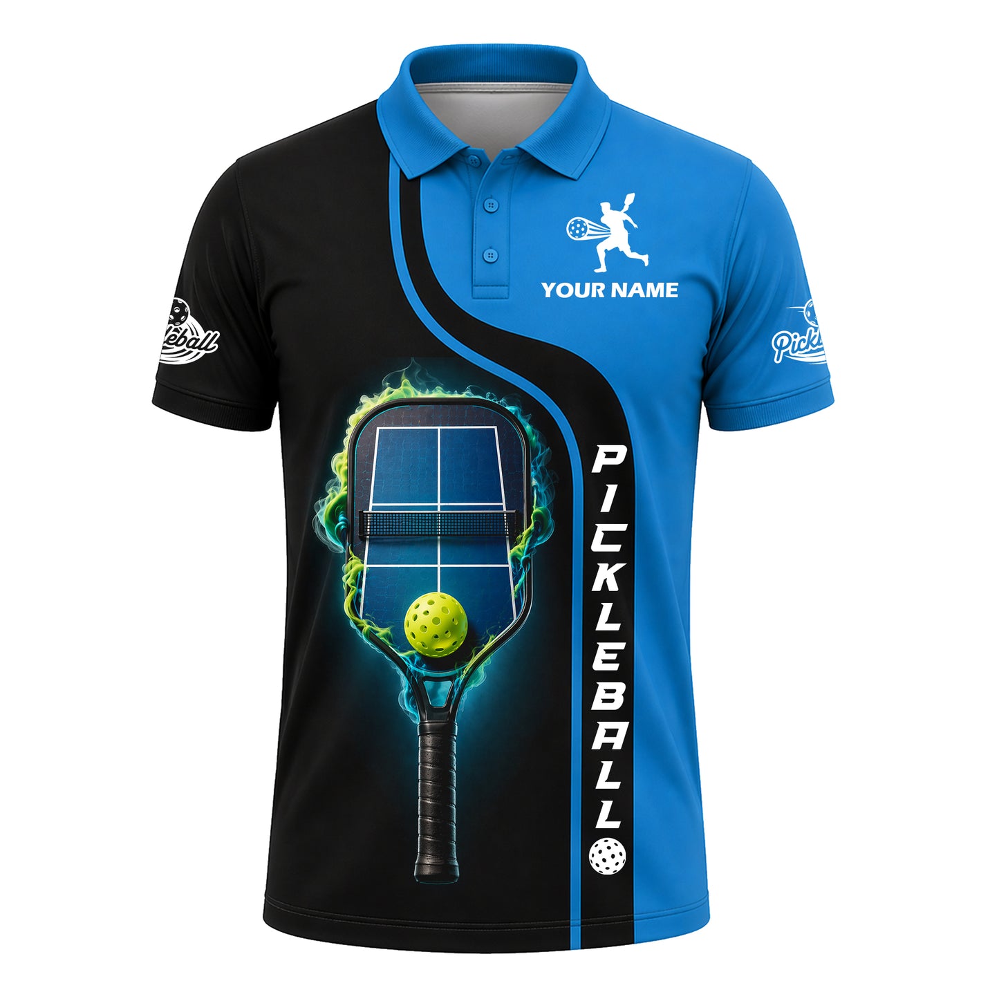 Personalized Pickleball Polo Shirt Blue & Black