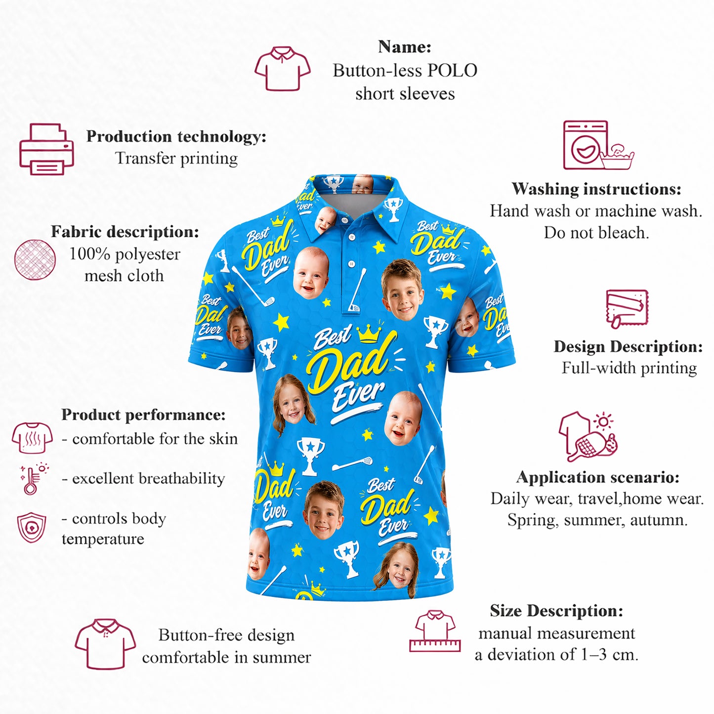 Custom Face Best Dad Ever Golf Polo