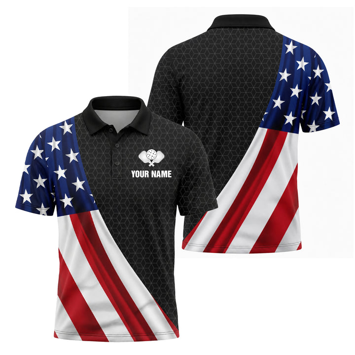 Custom USA Flag Pickleball Polo Shirt