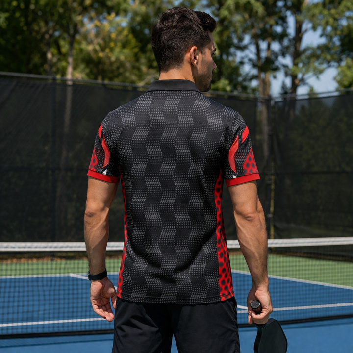 Custom Black Red Pickleball Polo Shirt