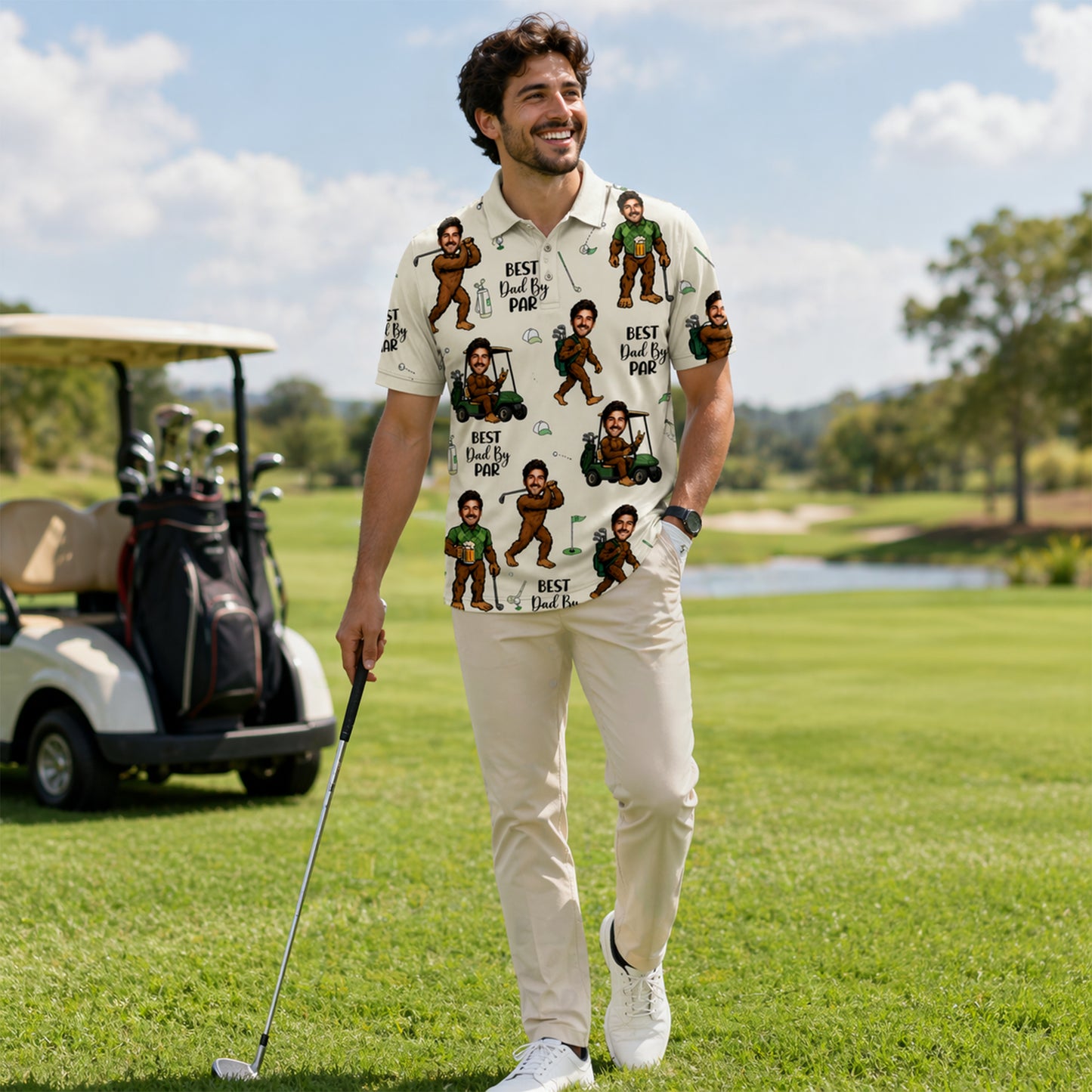 Custom Face Golf Dad By Par Polo Shirt