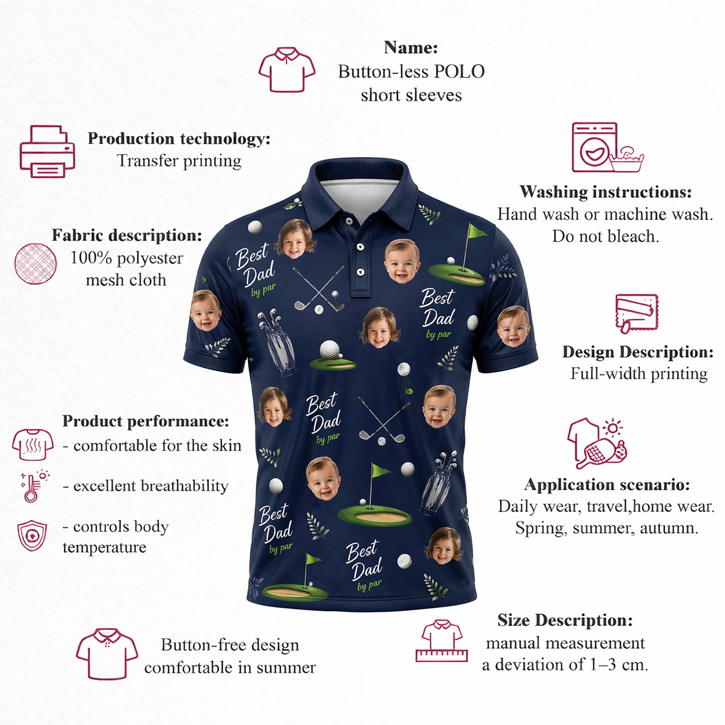Custom Face Best Dad Golf Polo Shirt