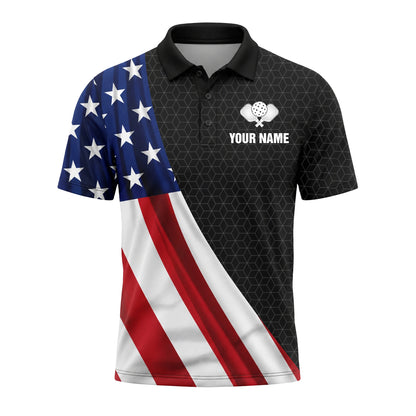 Custom USA Flag Pickleball Polo Shirt