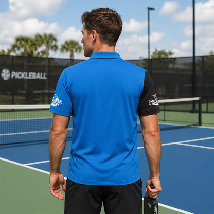 Personalized Pickleball Polo Shirt Blue & Black