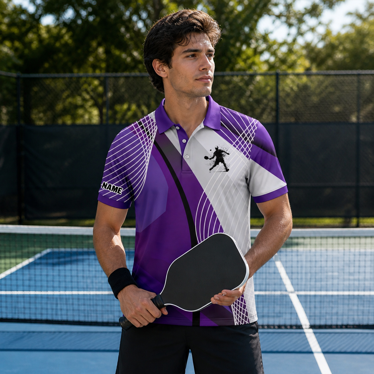 Custom Pickleball Polo Shirt Purple Design