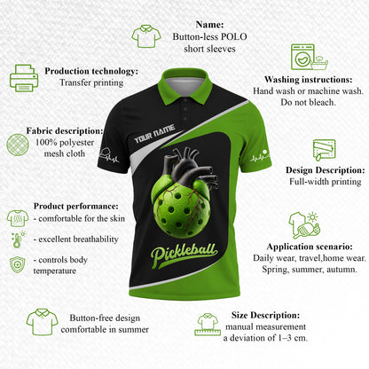 Custom Pickleball Heart Graphic Polo Shirt