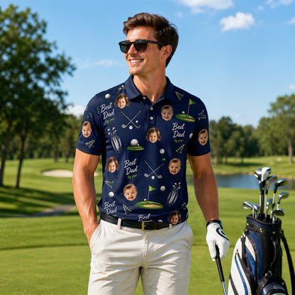 Custom Face Best Dad Golf Polo Shirt