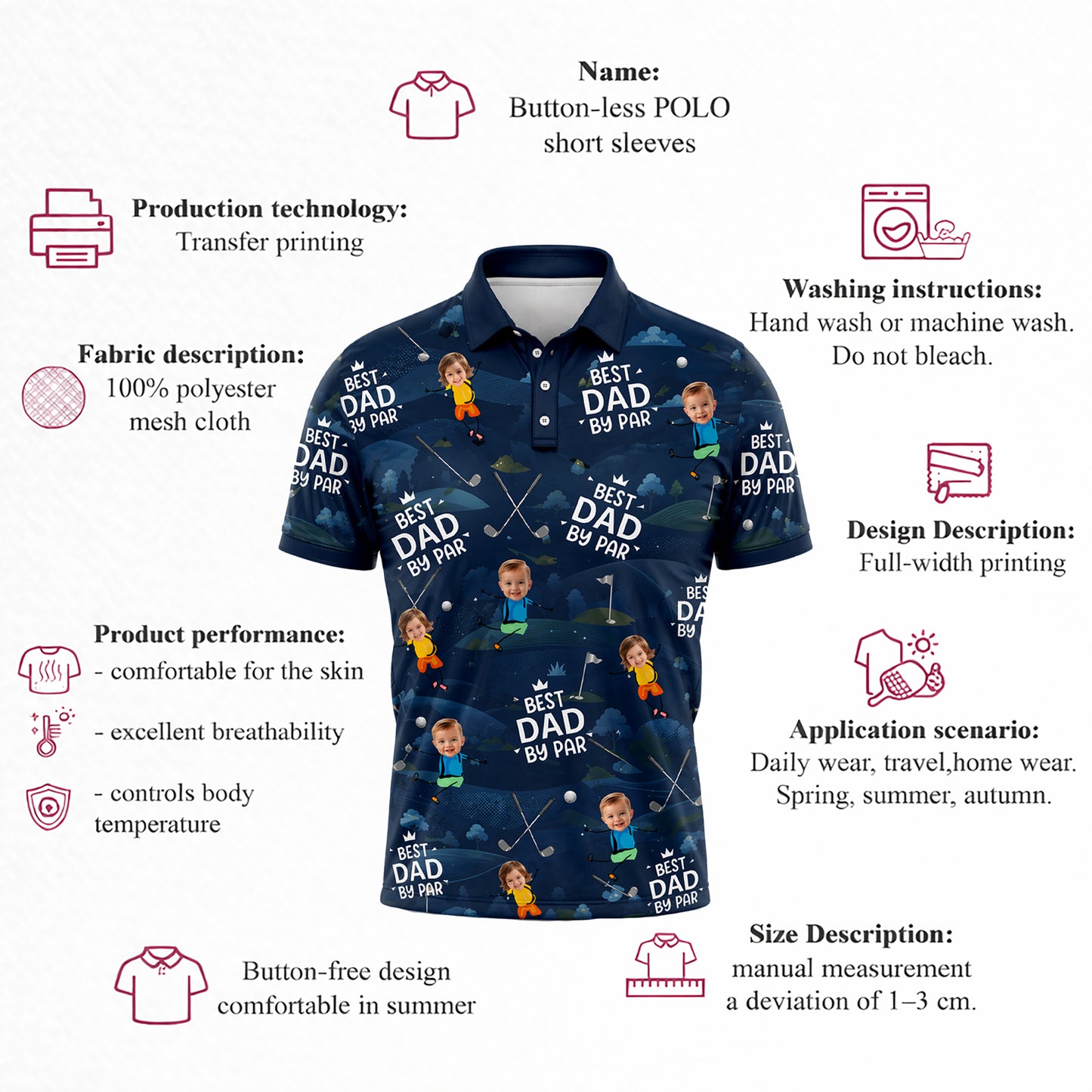 Custom Face Best Dad By Par Golf Polo