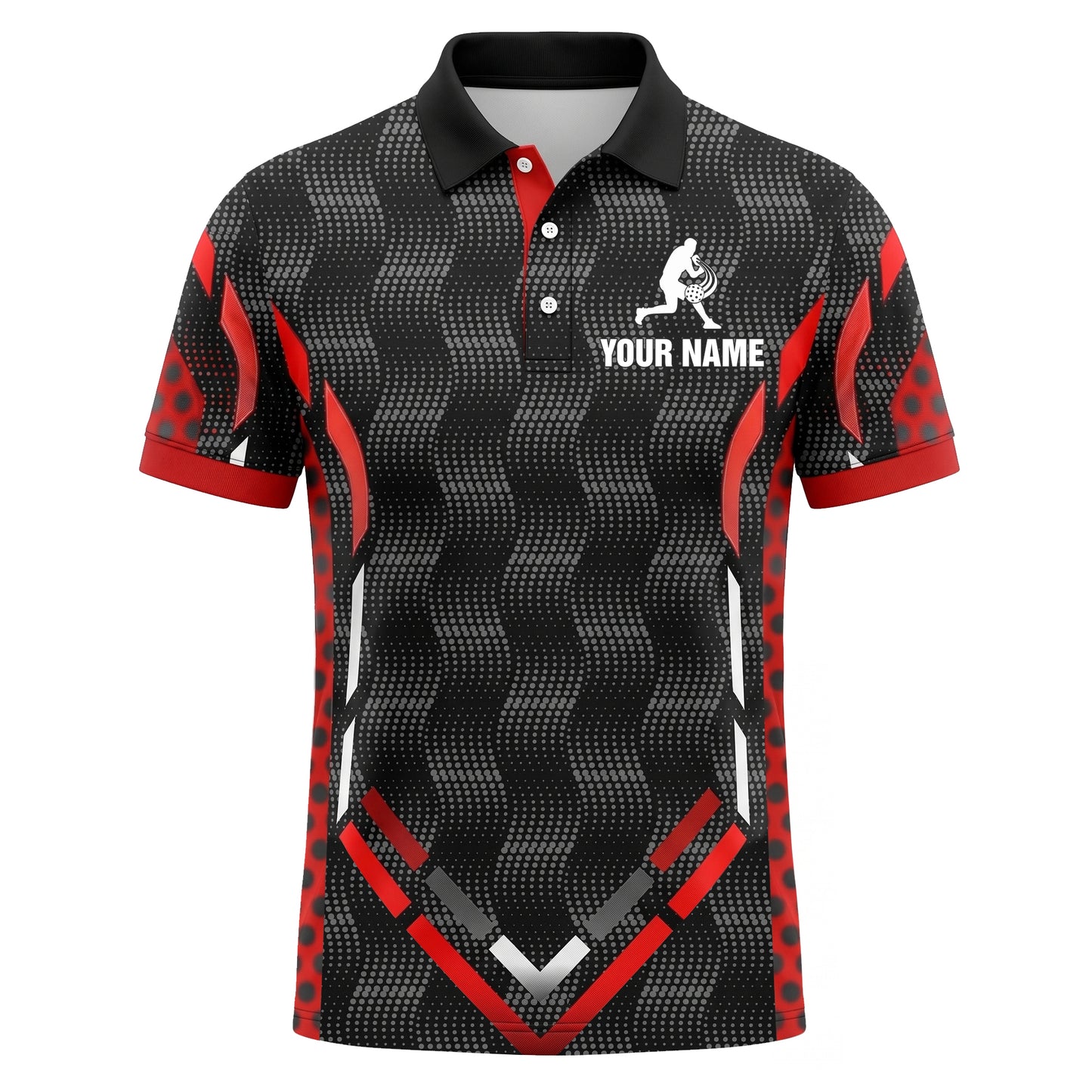 Custom Black Red Pickleball Polo Shirt