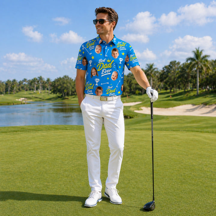 Custom Face Best Dad Ever Golf Polo
