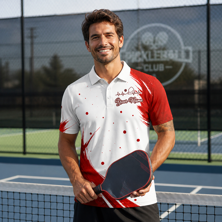 Custom Red Pickleball Team Polo Shirt