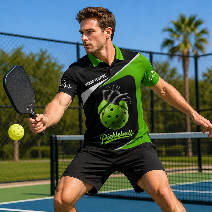Custom Pickleball Heart Graphic Polo Shirt