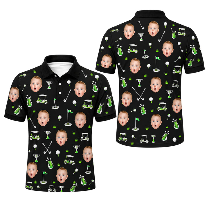 Custom Face Golf Pattern Men's Polo Black