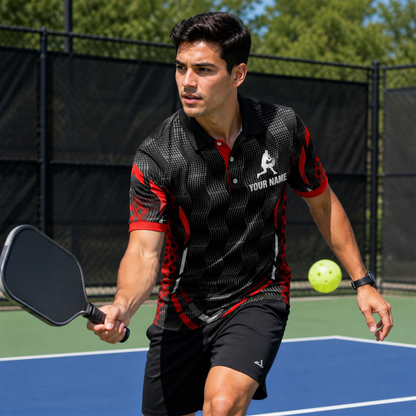 Custom Black Red Pickleball Polo Shirt