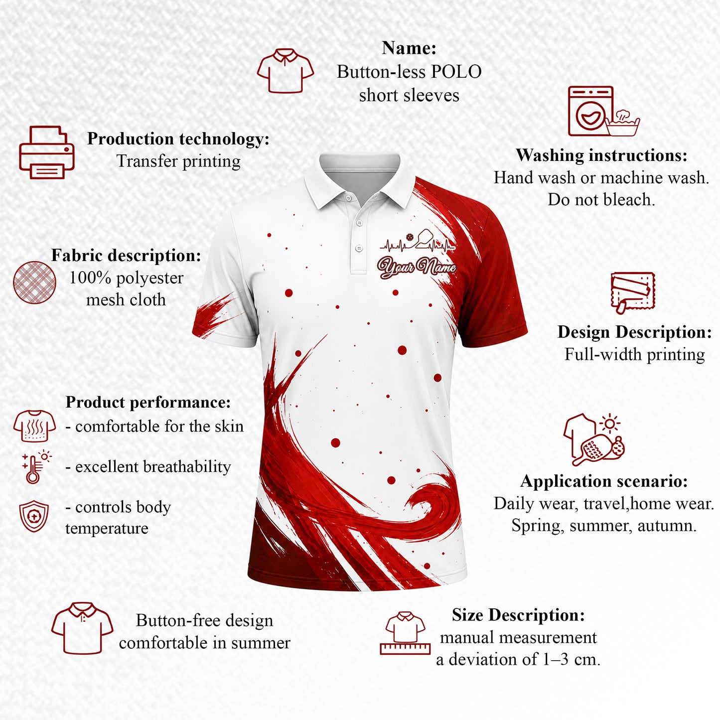 Custom Red Pickleball Team Polo Shirt