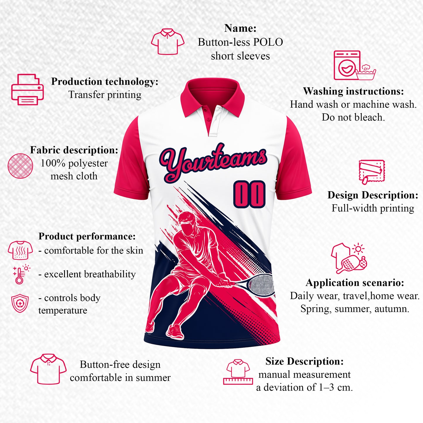 Custom Name & Number Athletic Tennis Polo Shirt
