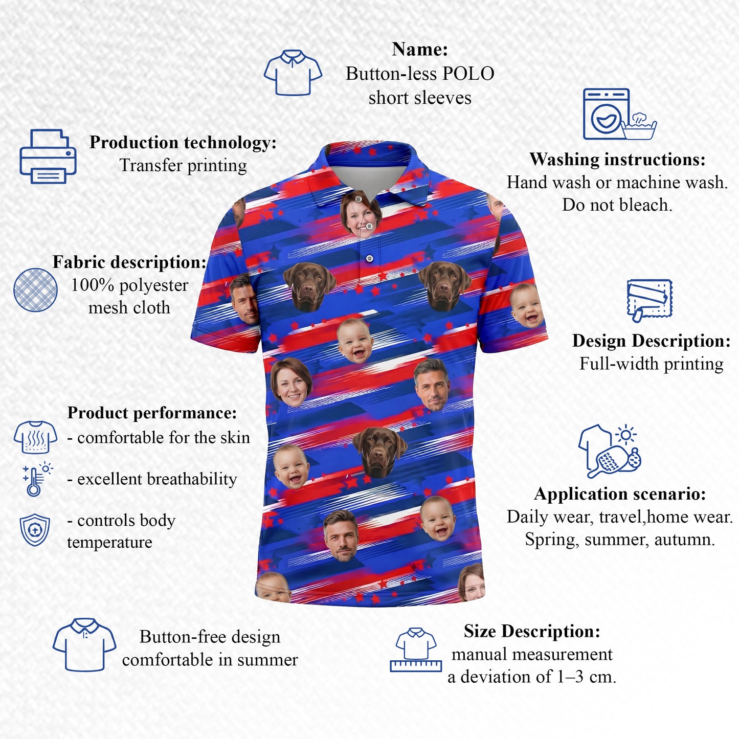 Custom American Flag Face Print Personalized Polo Shirt