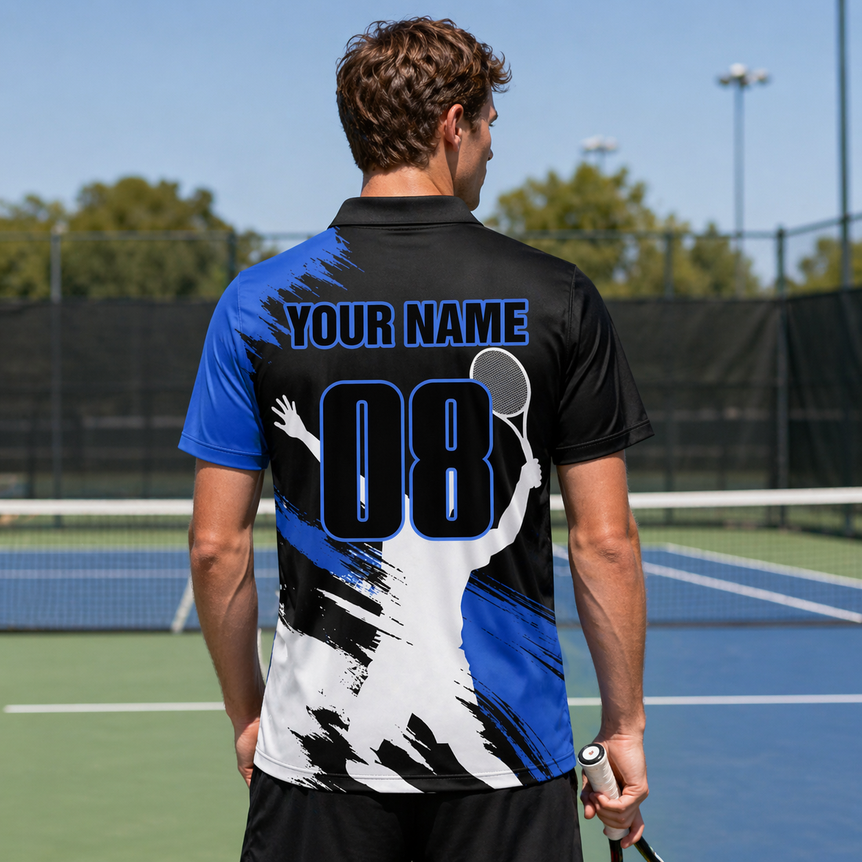 Custom Blue Tennis Polo Shirt Personalized Name Number