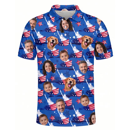 Custom Face USA Flag Polo Shirt