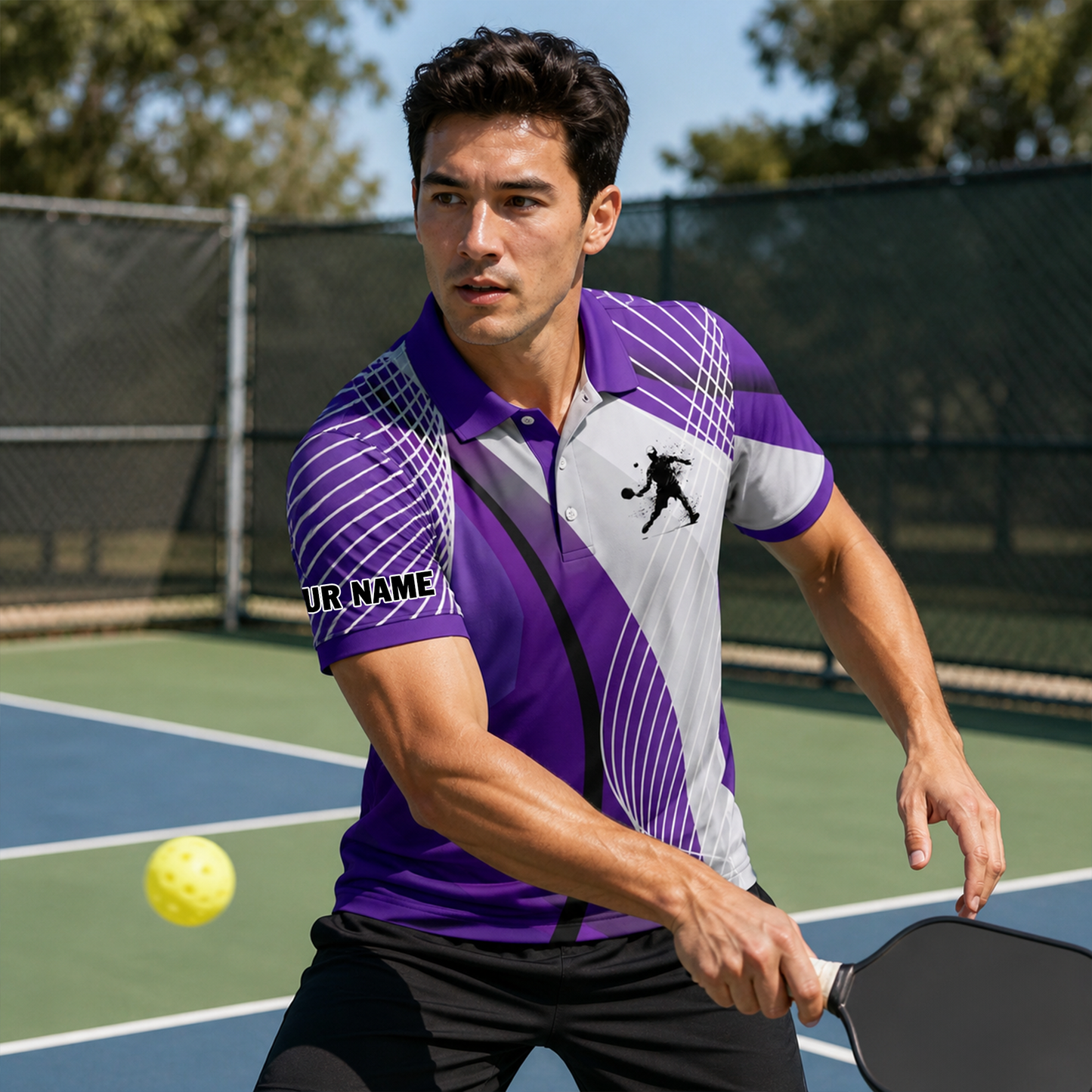 Custom Pickleball Polo Shirt Purple Design