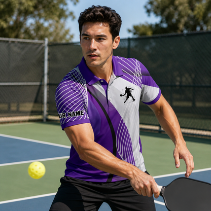 Custom Pickleball Polo Shirt Purple Design