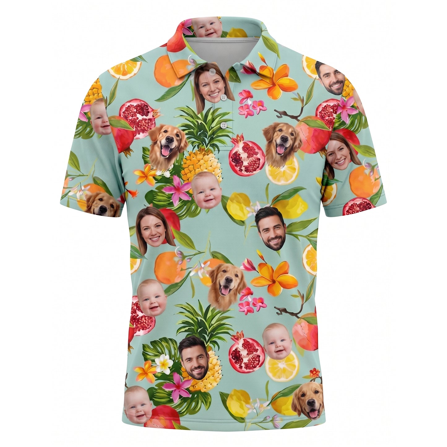 Custom Face Tropical Fruit Hawaiian Polo Shirt
