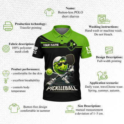 Custom Funny Pickleball Polo Shirt Black Green