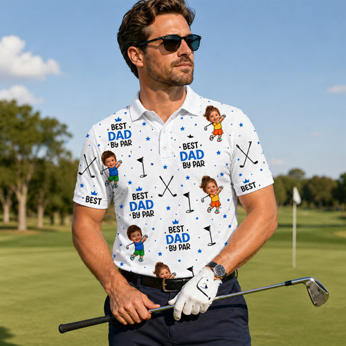 Custom Face Kids Golf Polo Shirt Best Dad By Par