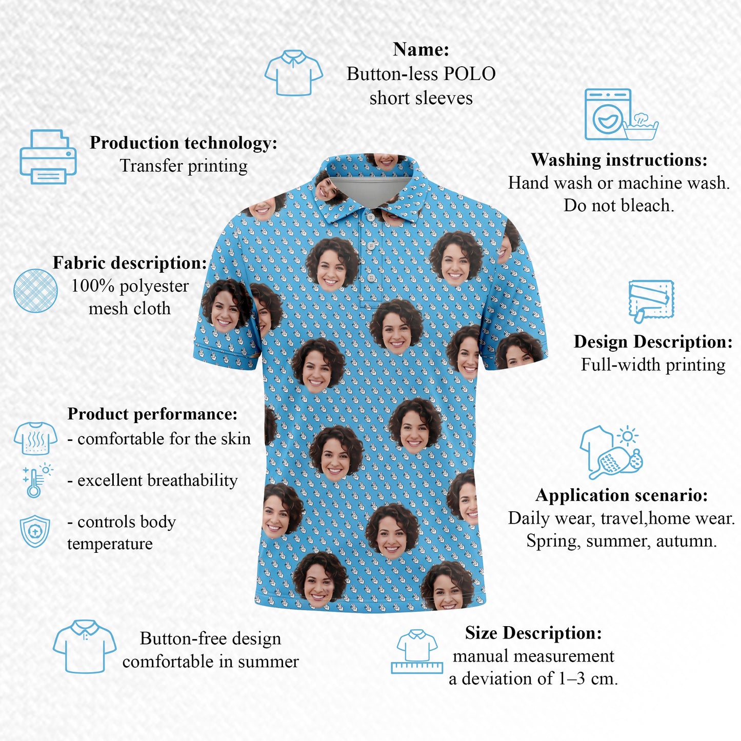 Personalized Custom Face Photo All Over Print Polo Shirt