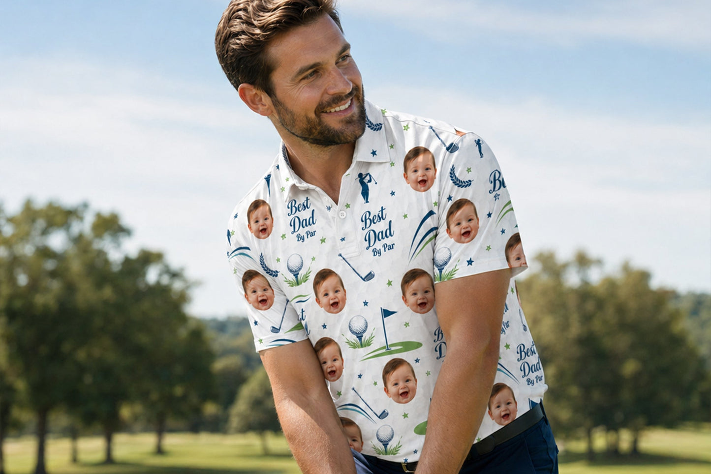 Custom Face Best Dad By Par Golf Polo