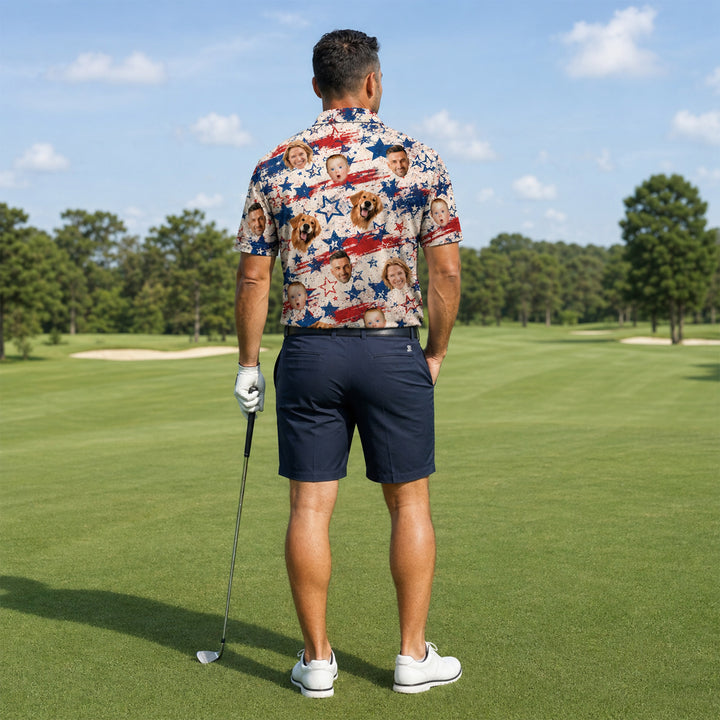 Custom Face American Flag Polo