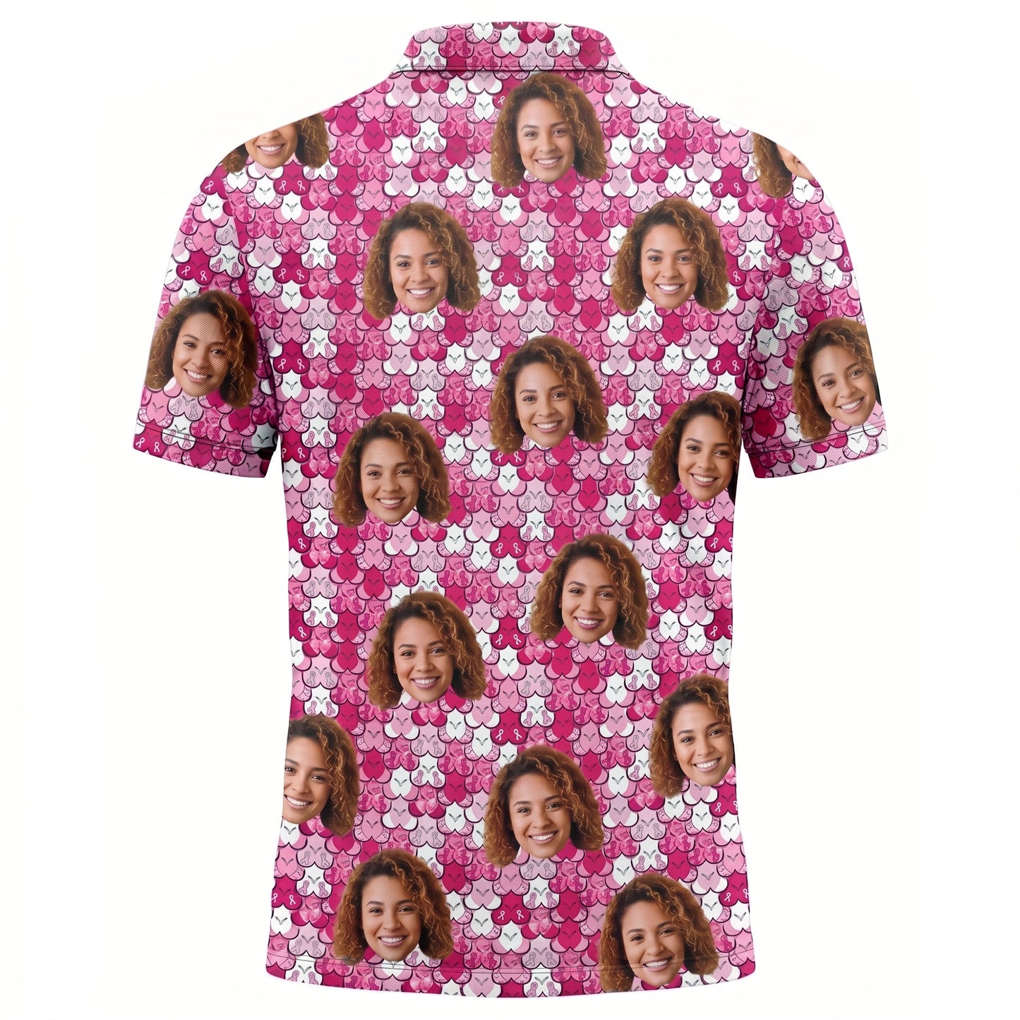 Custom Face Pink Ribbon Breast Cancer Awareness Polo