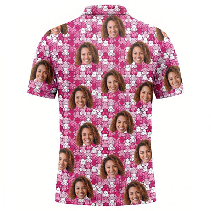Custom Face Pink Ribbon Breast Cancer Awareness Polo