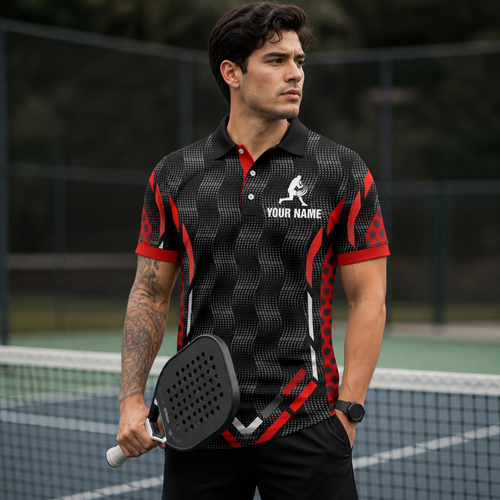 Custom Black Red Pickleball Polo Shirt